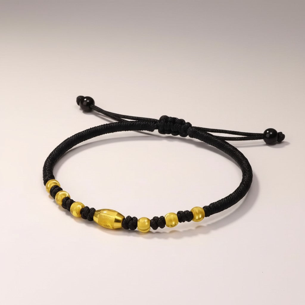 24K 999 Gold Cat's Eye Cylindrical Beads Red Cord Adjustable Weaving Bracelet