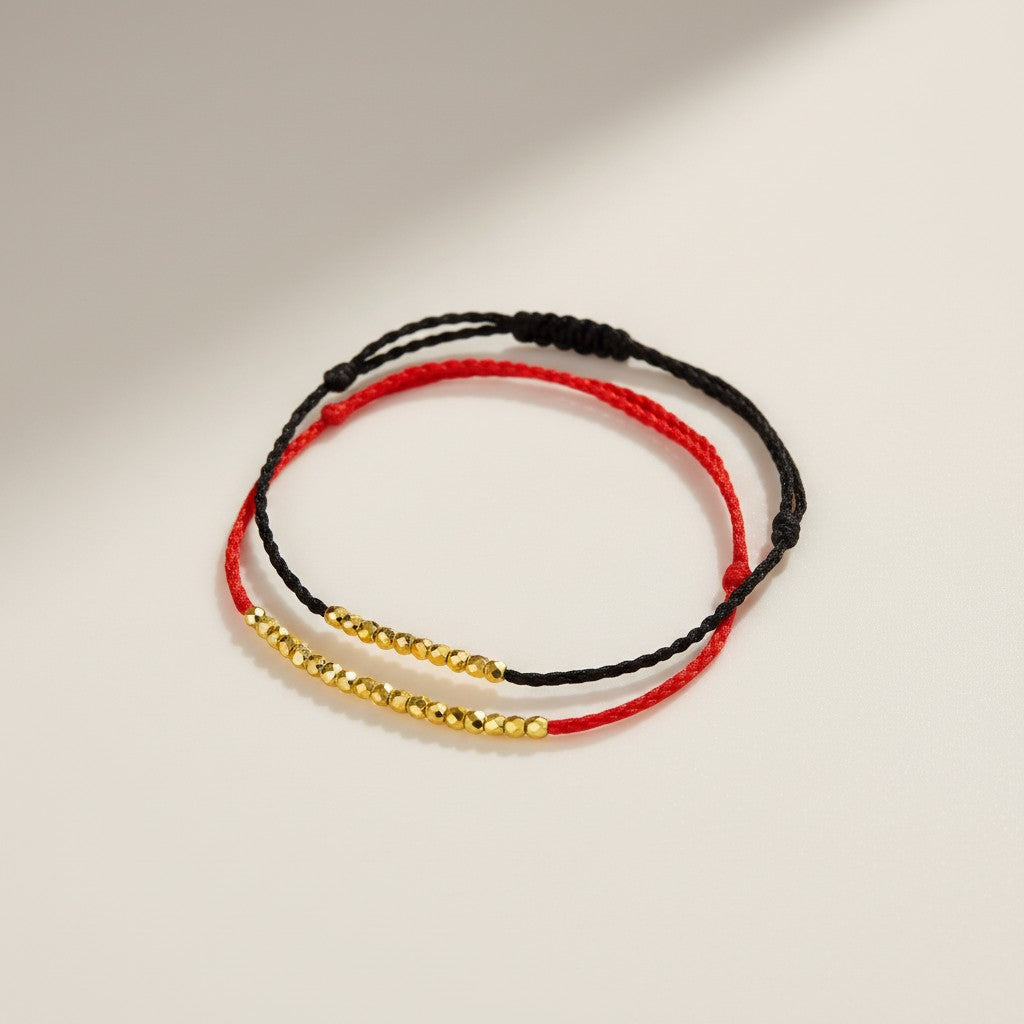 24K 999 Gold Disco Beads Cord Adjustable Weaving Bracelet