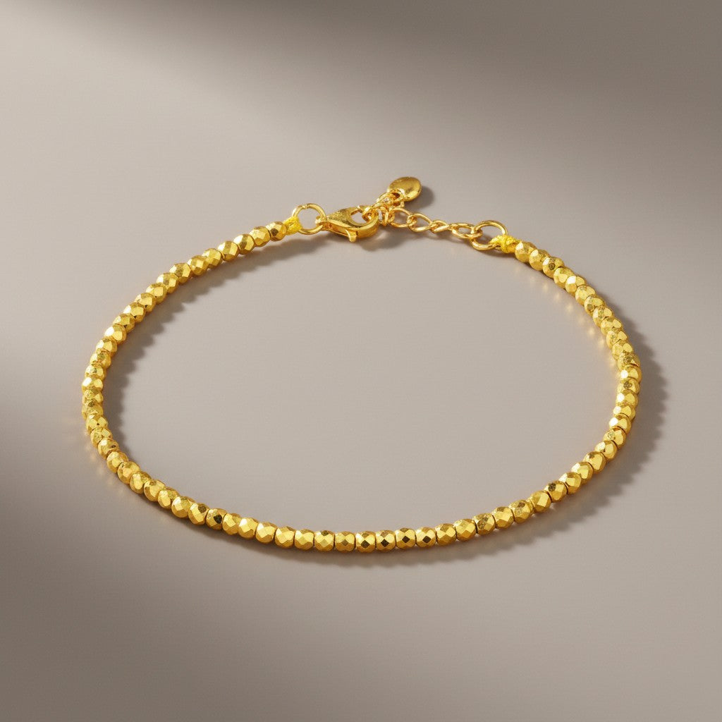 24K 999 Gold Disco Beads Cord Adjustable Weaving Bracelet