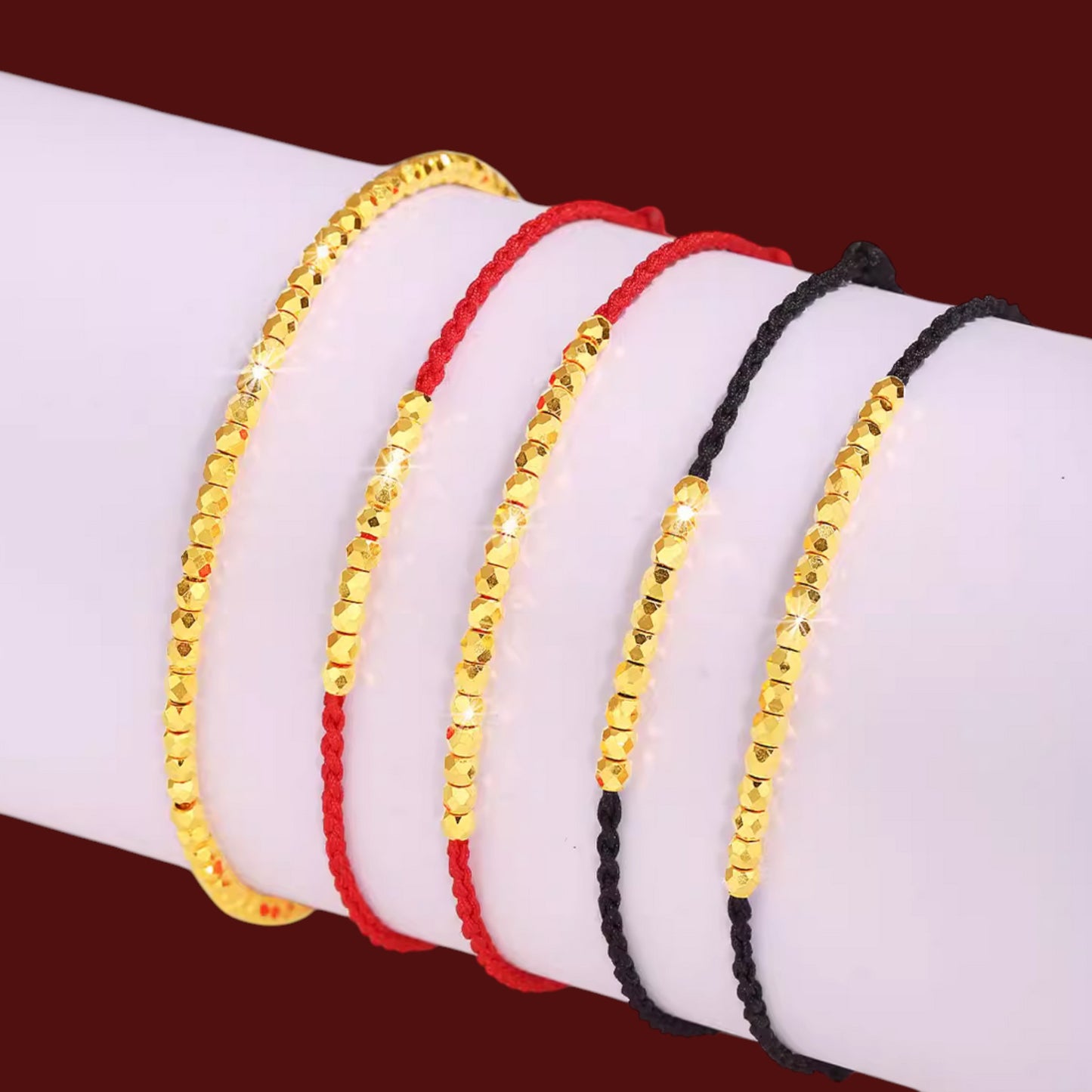 24K 999 Gold Disco Beads Cord Adjustable Weaving Bracelet