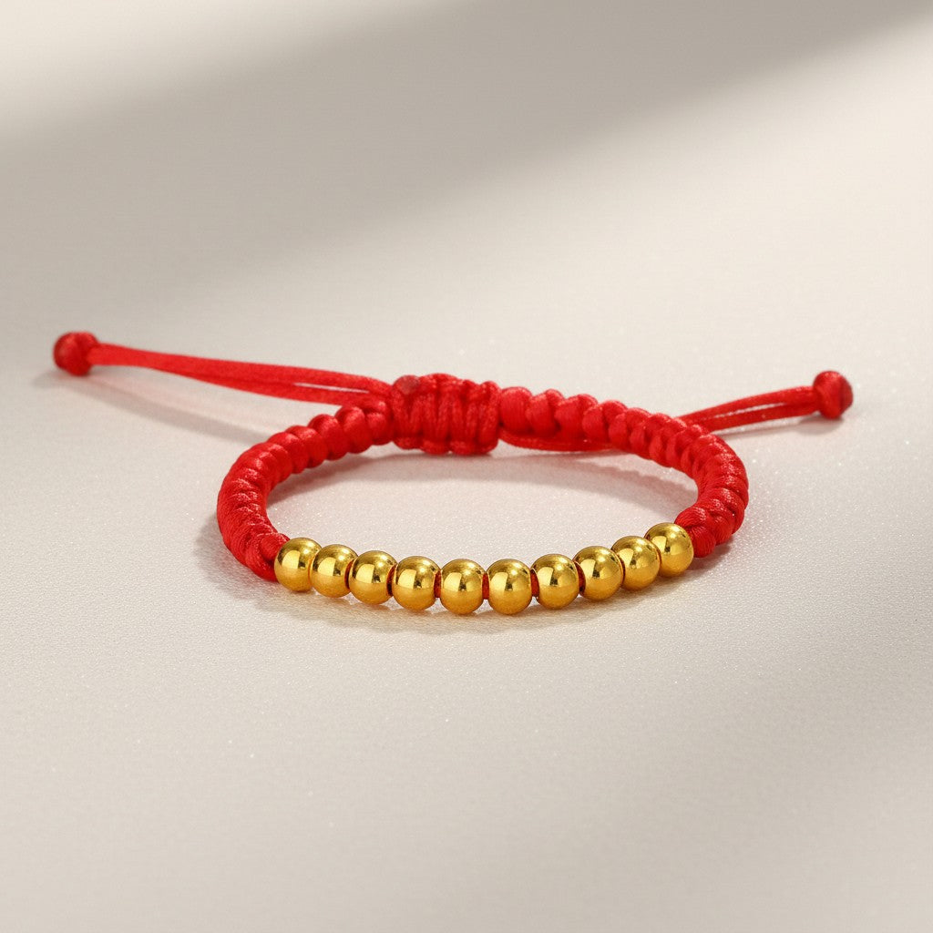 24K 999 Gold Beads Kid Weaving Adjustable Bracelet