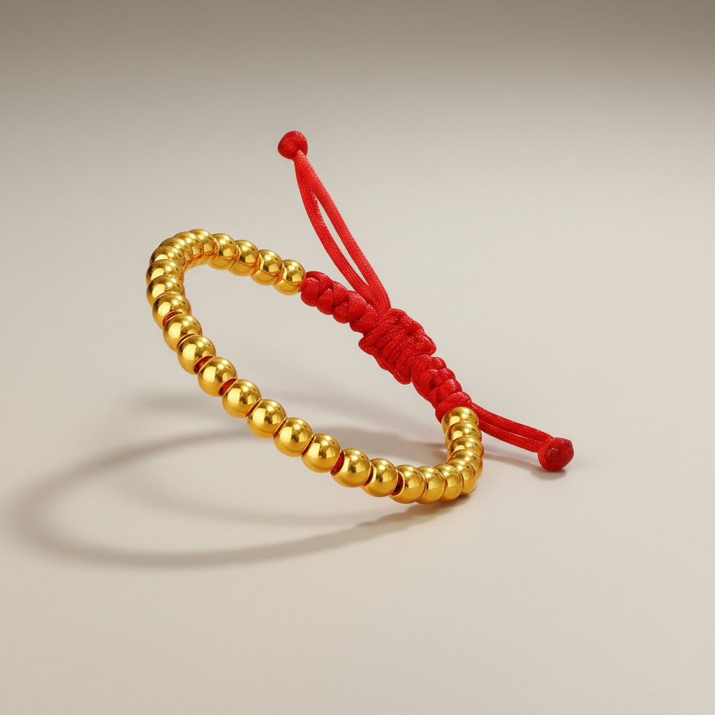 24K 999 Gold Beads Kid Weaving Adjustable Bracelet