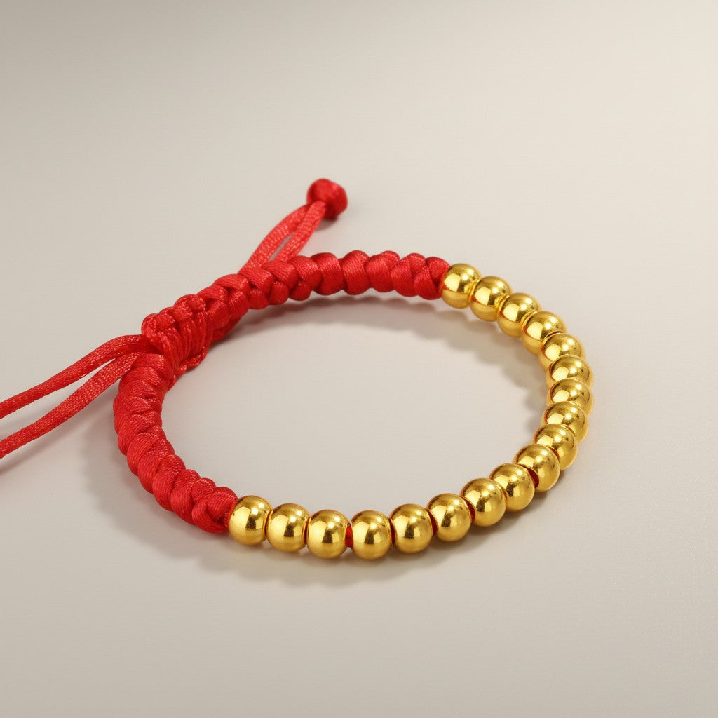 24K 999 Gold Beads Kid Weaving Adjustable Bracelet