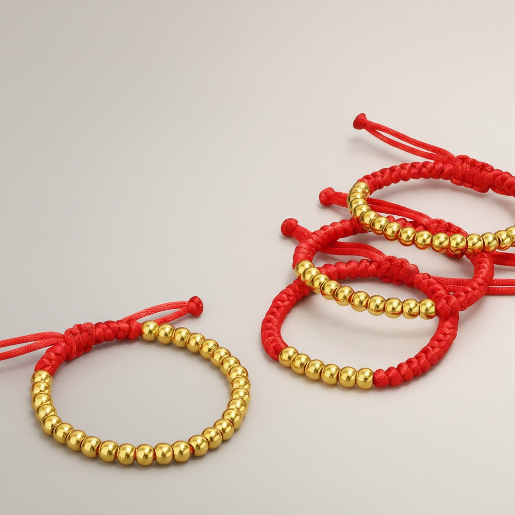 24K 999 Gold Beads Kid Weaving Adjustable Bracelet