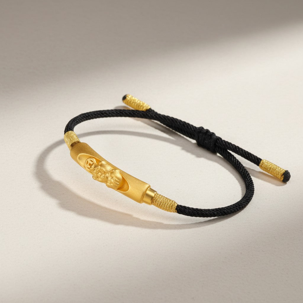 24K 999 Gold Pixiu Tube Charm Bring Wealth Couple Bracelet