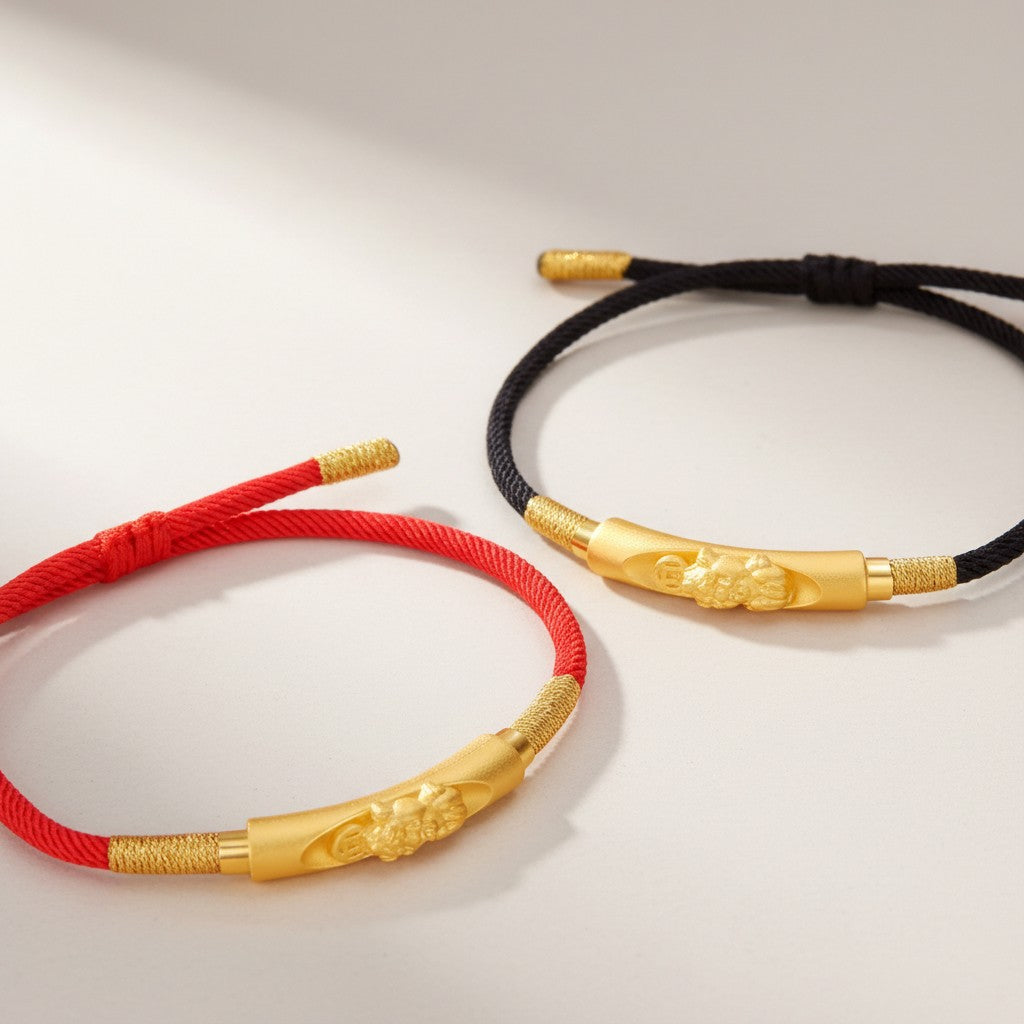 24K 999 Gold Pixiu Tube Charm Bring Wealth Couple Bracelet