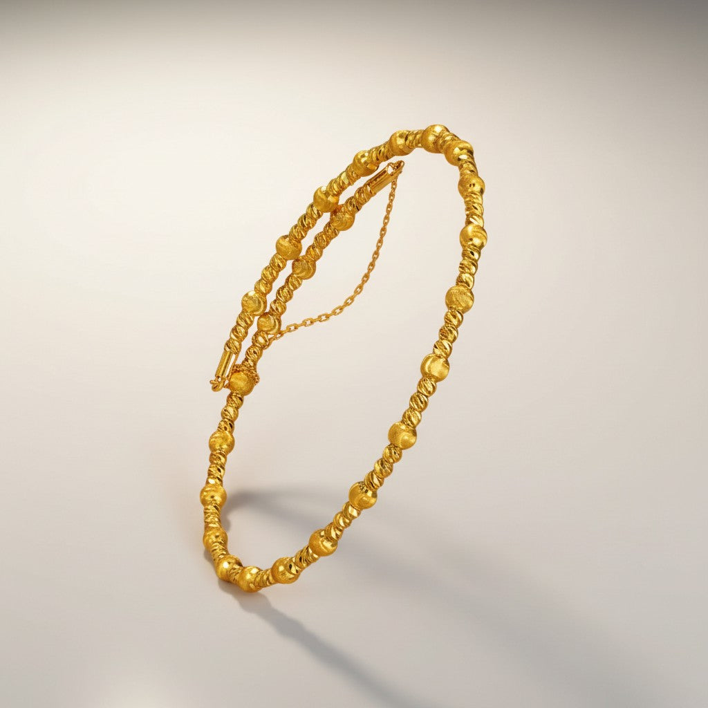 24K 999 Gold Minimal Beads Sparkling Memory Bangle Bracelet