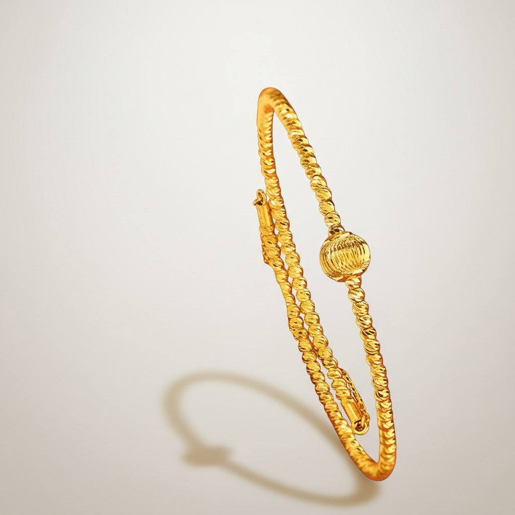 24K 999 Gold Minimal Beads Sparkling Memory Bangle Bracelet