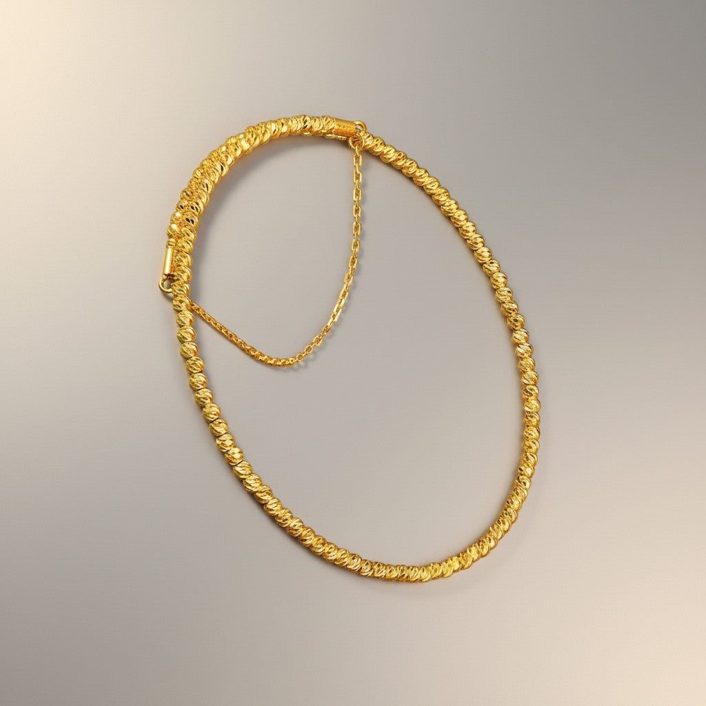 24K 999 Gold Minimal Beads Sparkling Memory Bangle Bracelet