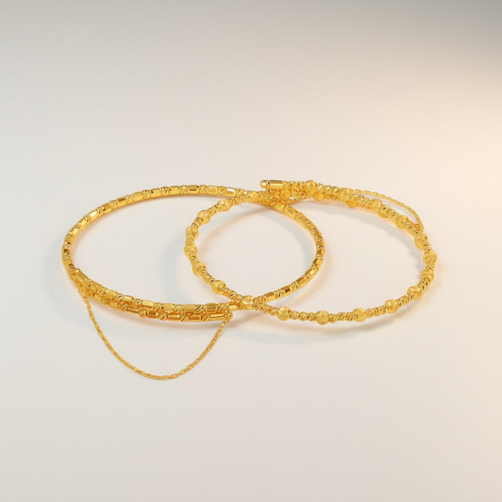 24K 999 Gold Minimal Beads Sparkling Memory Bangle Bracelet