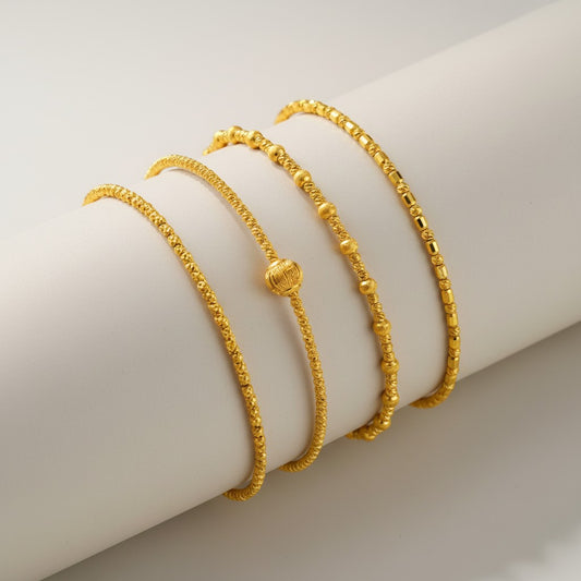 24K 999 Gold Minimal Beads Sparkling Memory Bangle Bracelet