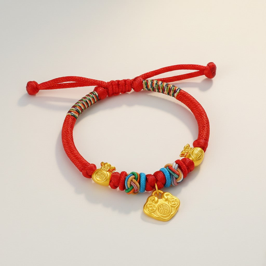 24K 999 Gold Lucky Bag Cloud Lock Blessing Charm Weaving Bracelet Kid Baby Gift Babyshower