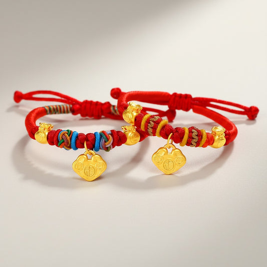 24K 999 Gold Lucky Bag Cloud Lock Blessing Charm Weaving Bracelet Kid Baby Gift Babyshower