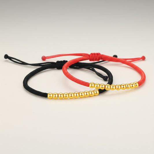 24K 999 Gold Minimal Lucky Beads Weaving Cord Adjustable Bracelet
