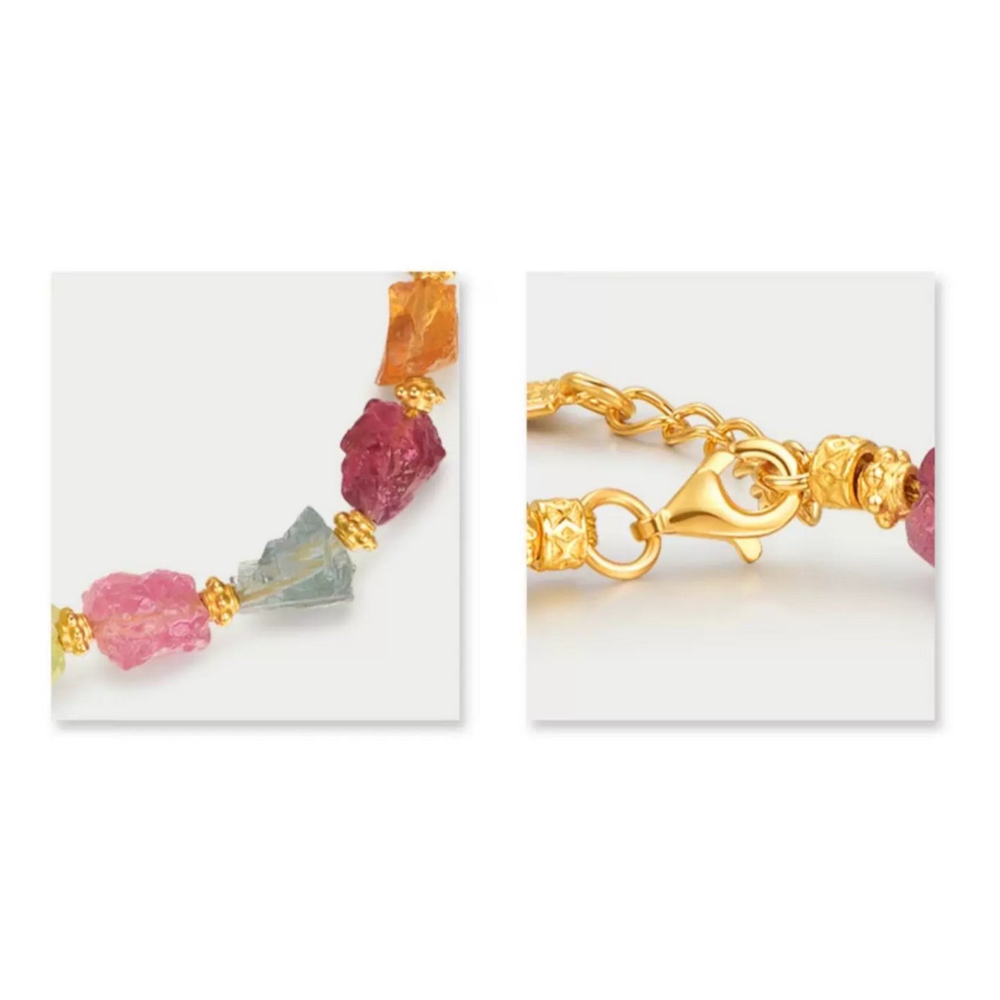 24k Gold Natural Tourmaline Multicolor Gemstone Beads Bracelet