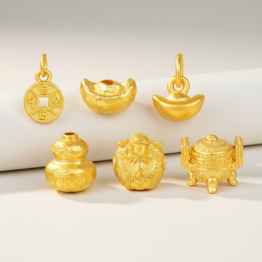 24K Gold Gourd Coin Ingot D.I.Y Accessories Charm Spacer Custom Jewelry