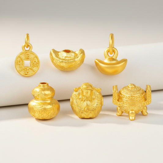 24K Gold Gourd Coin Ingot D.I.Y Accessories Charm Spacer Custom Jewelry