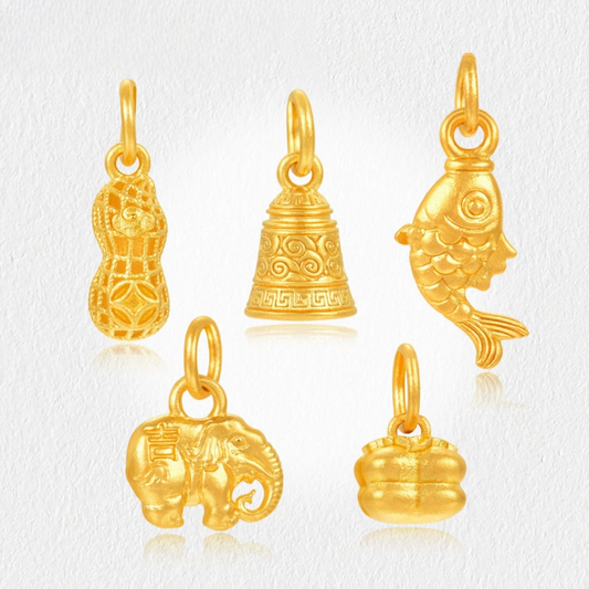 24K Gold Gourd Bell Elephant Koi Fish Persimmon D.I.Y Accessories Lucky Charms