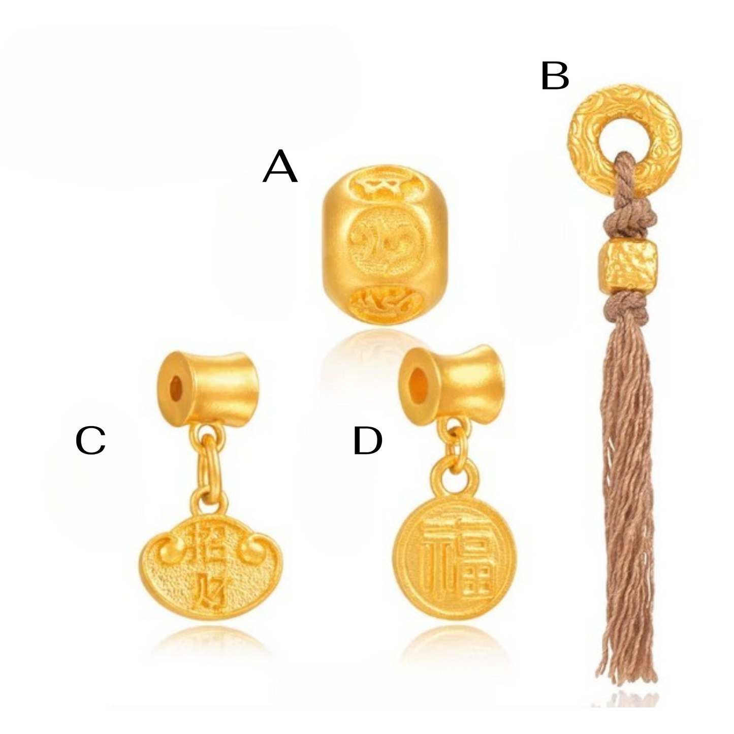 24K Gold Spacer Chinese blessing "Fu" D.I.Y Accessories Vajra Tassel Charm