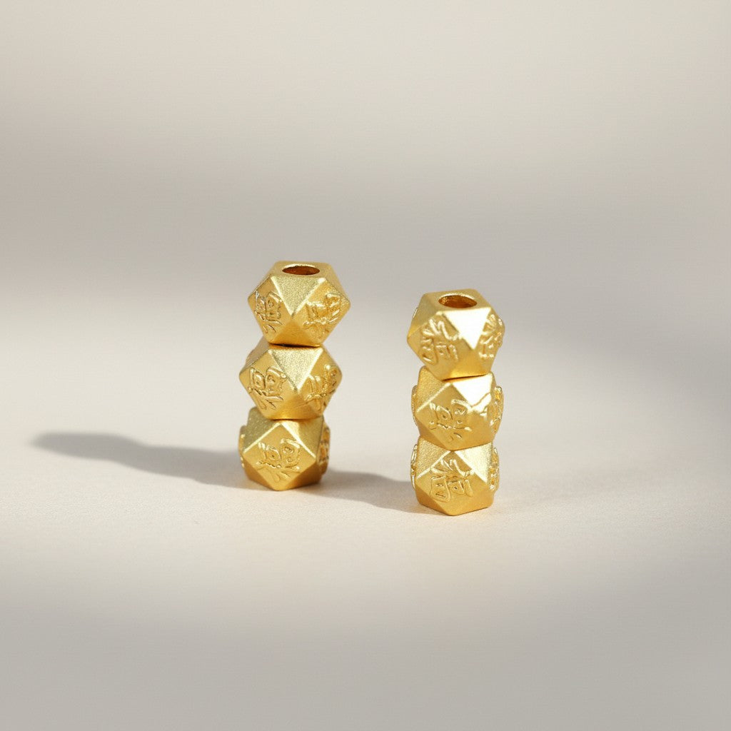24K Gold Spacer Mini Diamond-Shaped Bead Charm DIY Loose Beads Fu Blessing