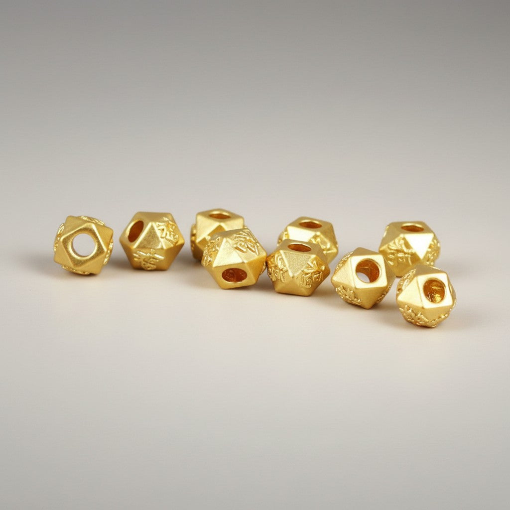 24K Gold Spacer Mini Diamond-Shaped Bead Charm DIY Loose Beads Fu Blessing