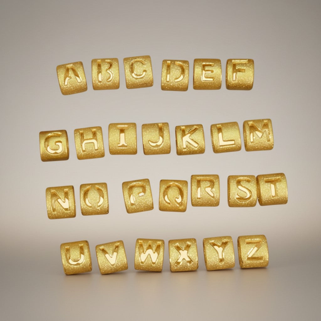 24k Gold Initial Letter Charm D.I.Y Personalized Jewelry Supplies Loose Spacer