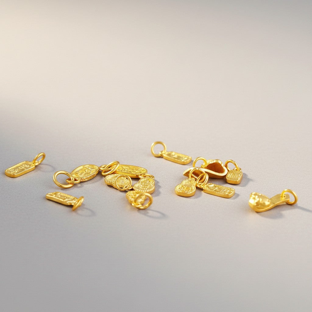 24k 999 Solid Gold D.I.Y Mini Charms Chinese Blessing Gourd Lucky Bead