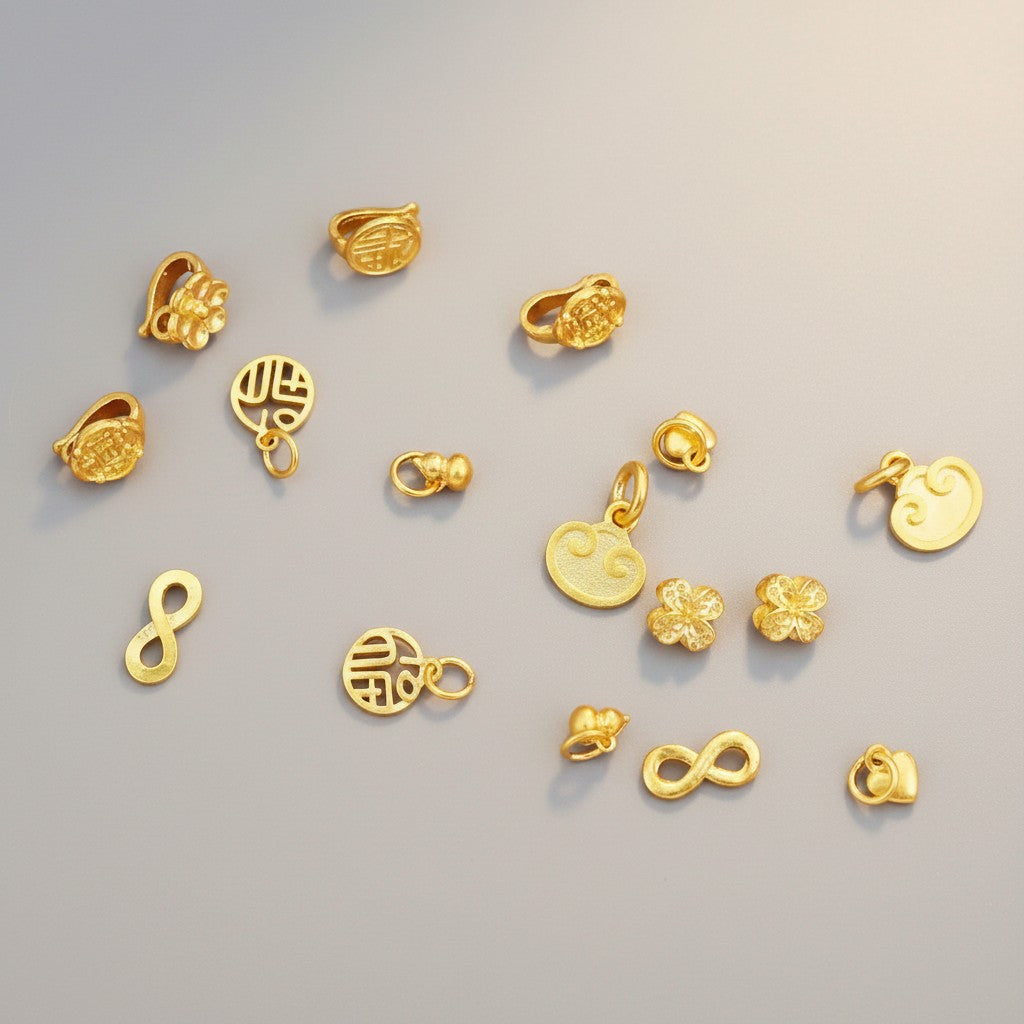 24k 999 Solid Gold D.I.Y Mini Charms Chinese Blessing Gourd Lucky Bead