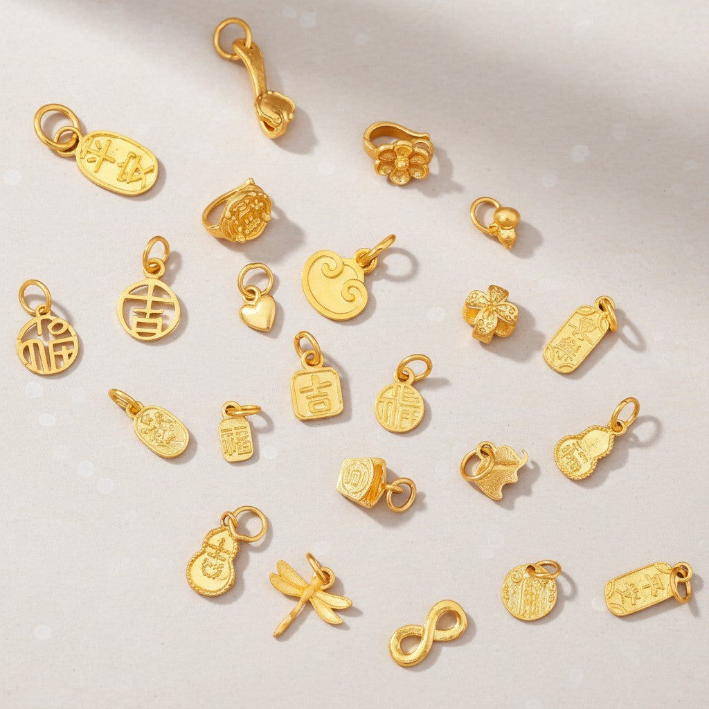 24k 999 Solid Gold D.I.Y Mini Charms Chinese Blessing Gourd Lucky Bead