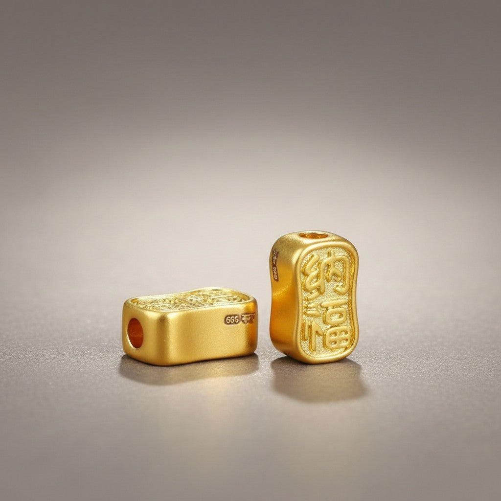 24K 999 Hard Gold Mini Wealth and Blessings Bead Charm DIY Loose Spacer Charm