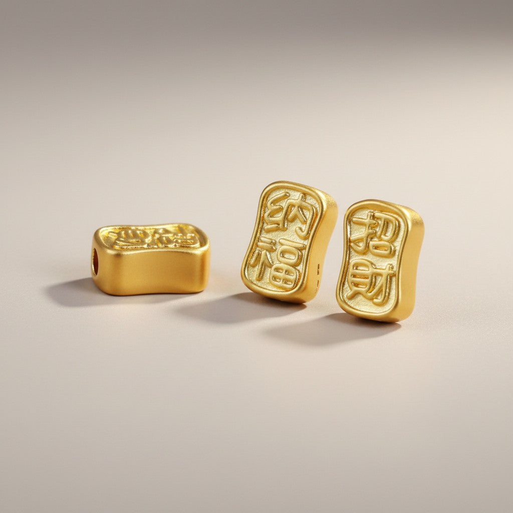 24K 999 Hard Gold Mini Wealth and Blessings Bead Charm DIY Loose Spacer Charm