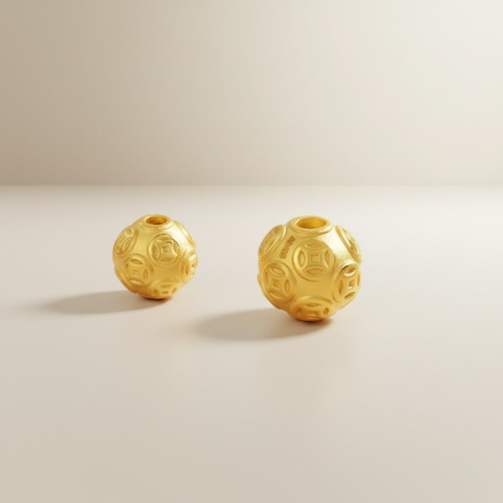 24K 999 Hard Gold Mini Chinese Coin Bead Charm DIY Loose Spacer Charm
