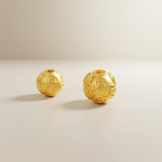 24K 999 Hard Gold Mini Chinese Coin Bead Charm DIY Loose Spacer Charm