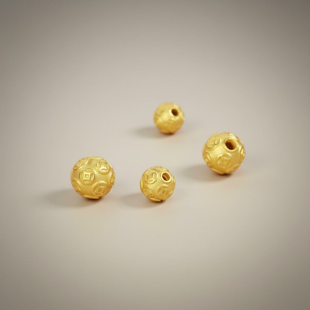 24K 999 Hard Gold Mini Chinese Coin Bead Charm DIY Loose Spacer Charm