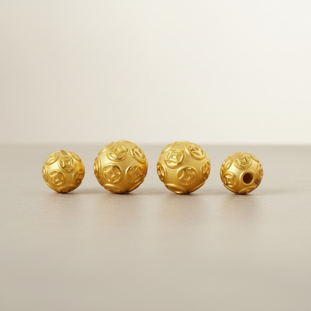 24K 999 Hard Gold Mini Chinese Coin Bead Charm DIY Loose Spacer Charm