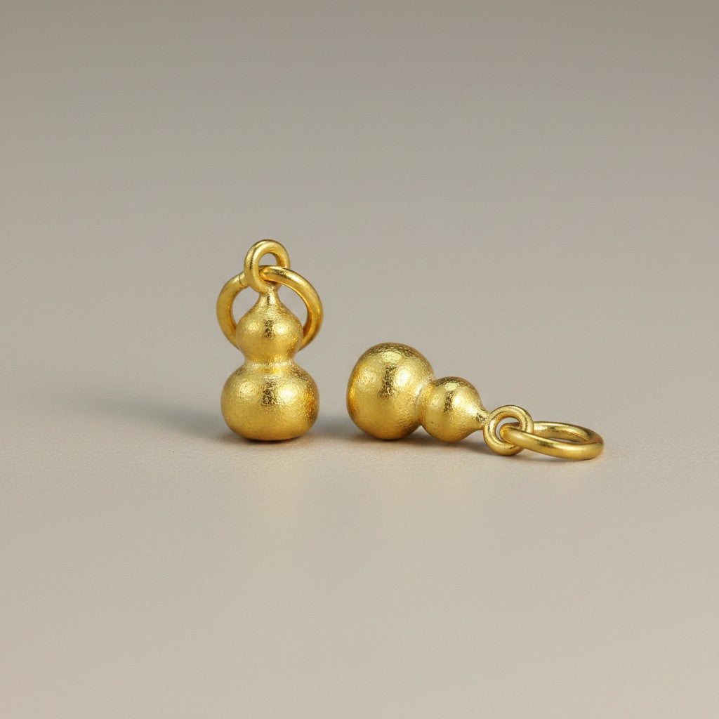 24K 999 Solid Gold Mini Chinese Gourd Charm DIY Loose Bead