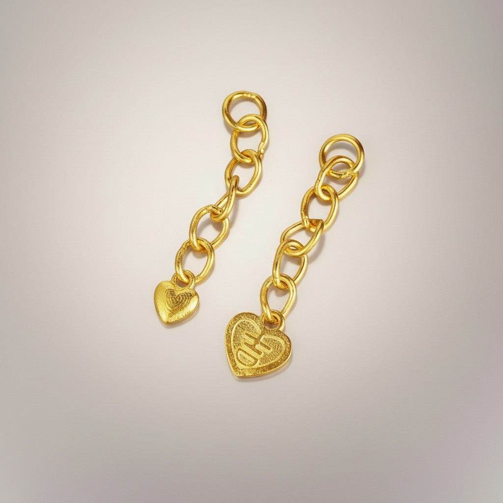 24K 999 Solid Gold Mini Extension Chain Link Heart Blessing Charm