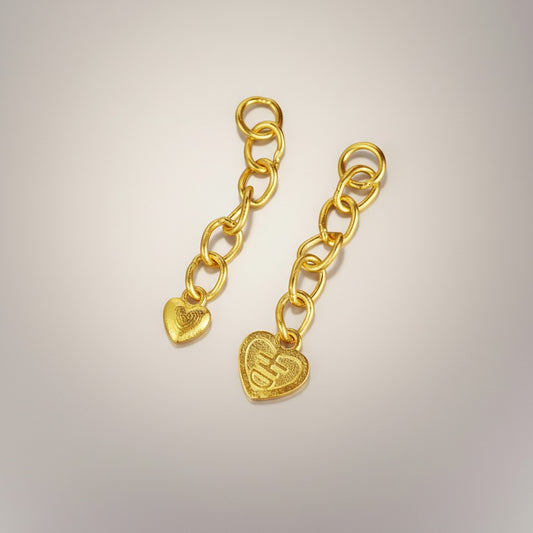 24K 999 Solid Gold Mini Extension Chain Link Heart Blessing Charm