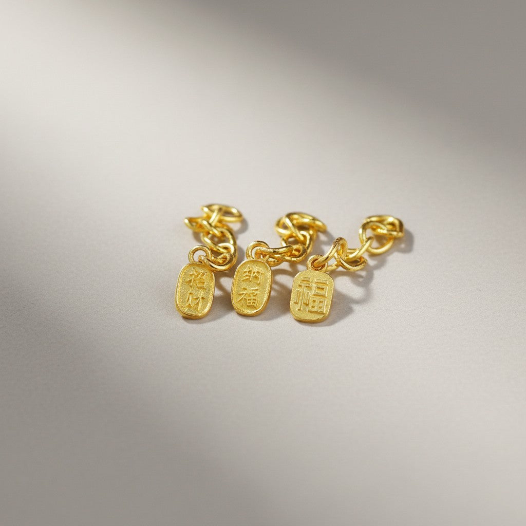 24K 999 Solid Gold Mini Extension Chain Link Fortune Blessing Charm