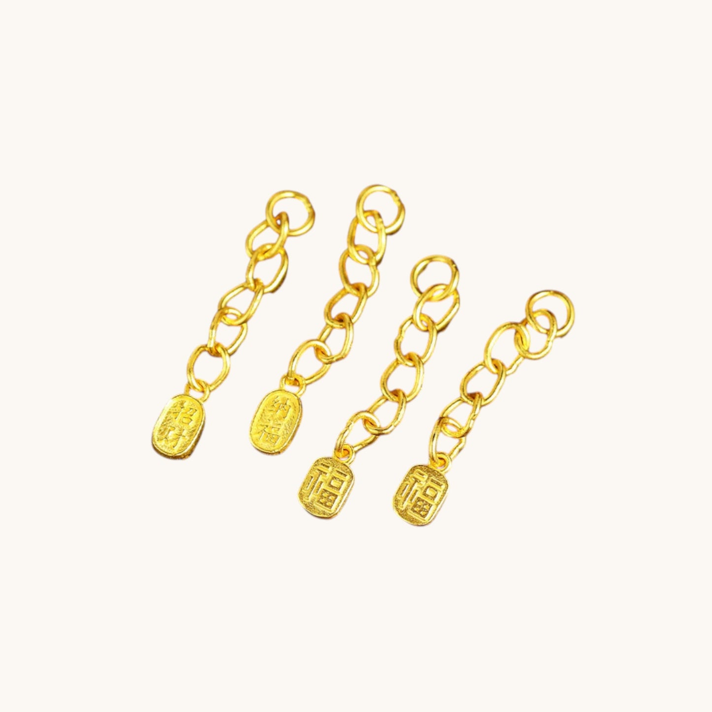 24K 999 Solid Gold Mini Extension Chain Link Fortune Blessing Charm