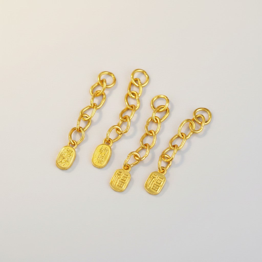 24K 999 Solid Gold Mini Extension Chain Link Fortune Blessing Charm