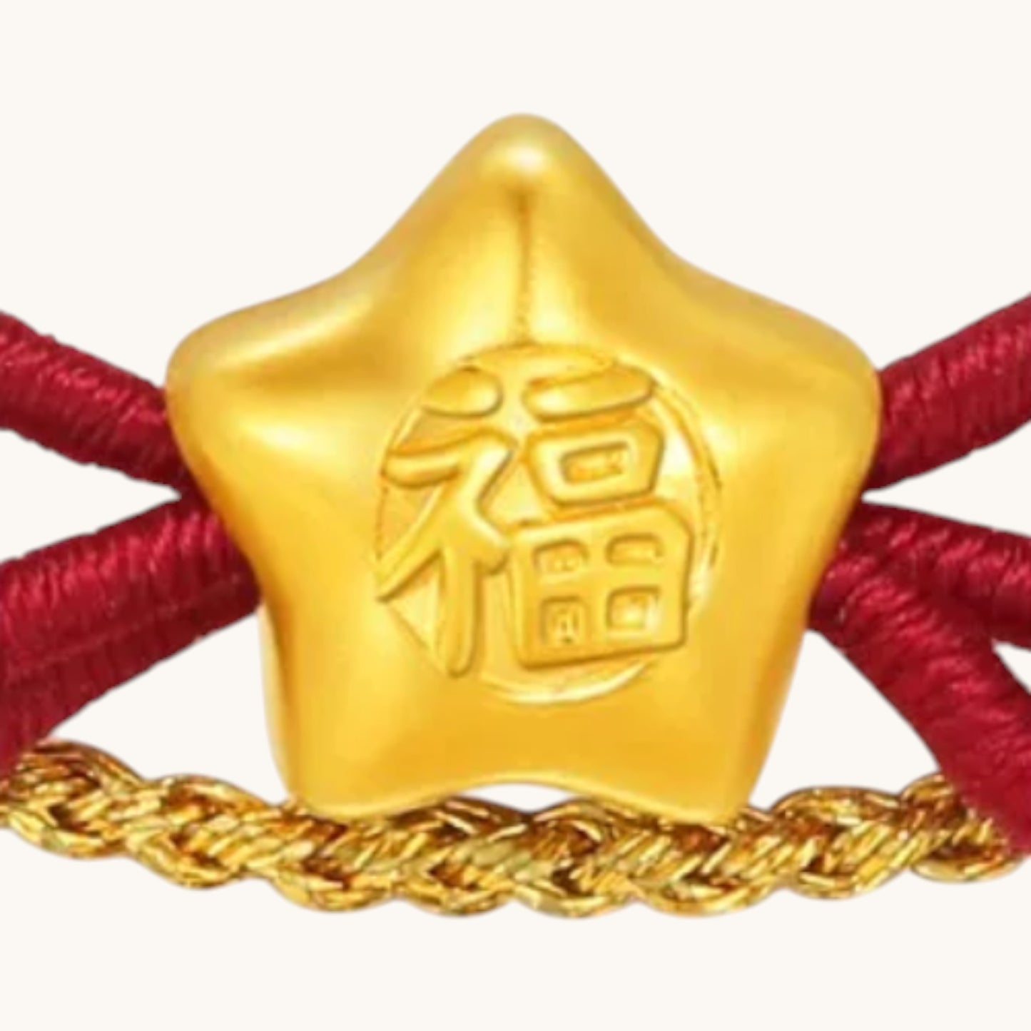 24k Gold Lucky Star Chinese Blessing Charm Handwoven Red Cord Adjustable Bracelet