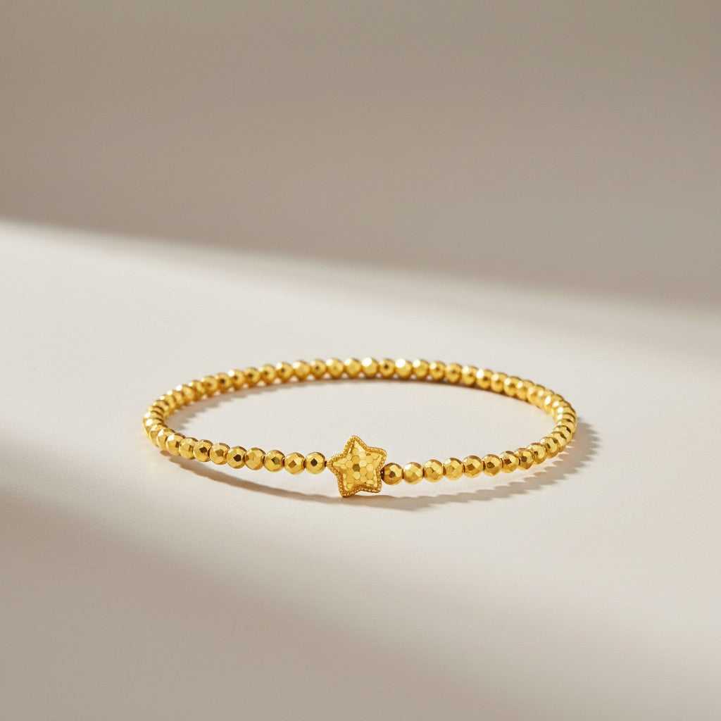 24k 999 5G Gold Minimal Style Sparkling Star Disco Beads Charm Bracelet