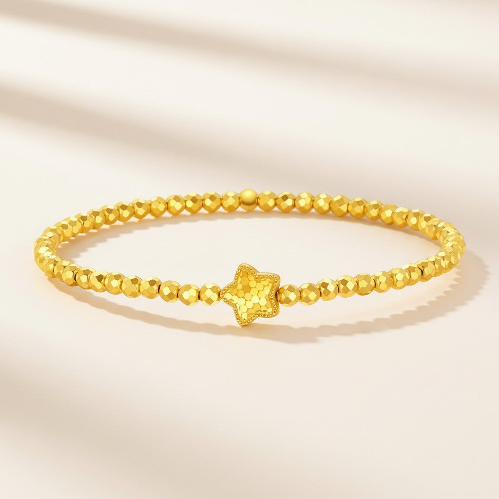 24k 999 5G Gold Minimal Style Sparkling Star Disco Beads Charm Bracelet