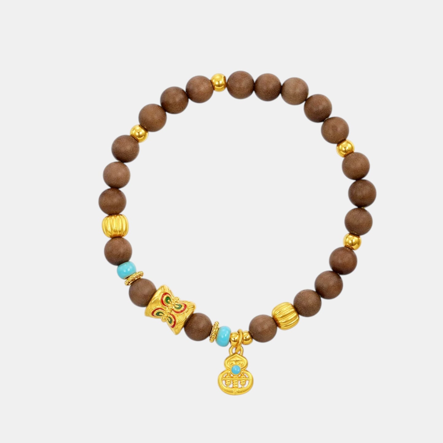 24k 999 Gold Bead Gourd Charm Sandalwood Elastic Lucky Charm Bracelet