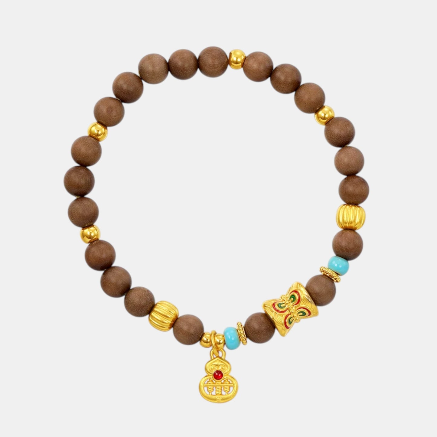 24k 999 Gold Bead Gourd Charm Sandalwood Elastic Lucky Charm Bracelet