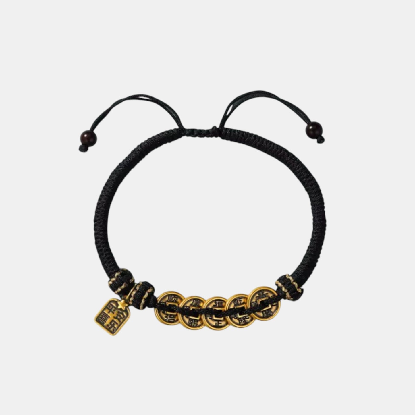 24k Gold Fortune Coin Adjustable Black Cord Bracelet