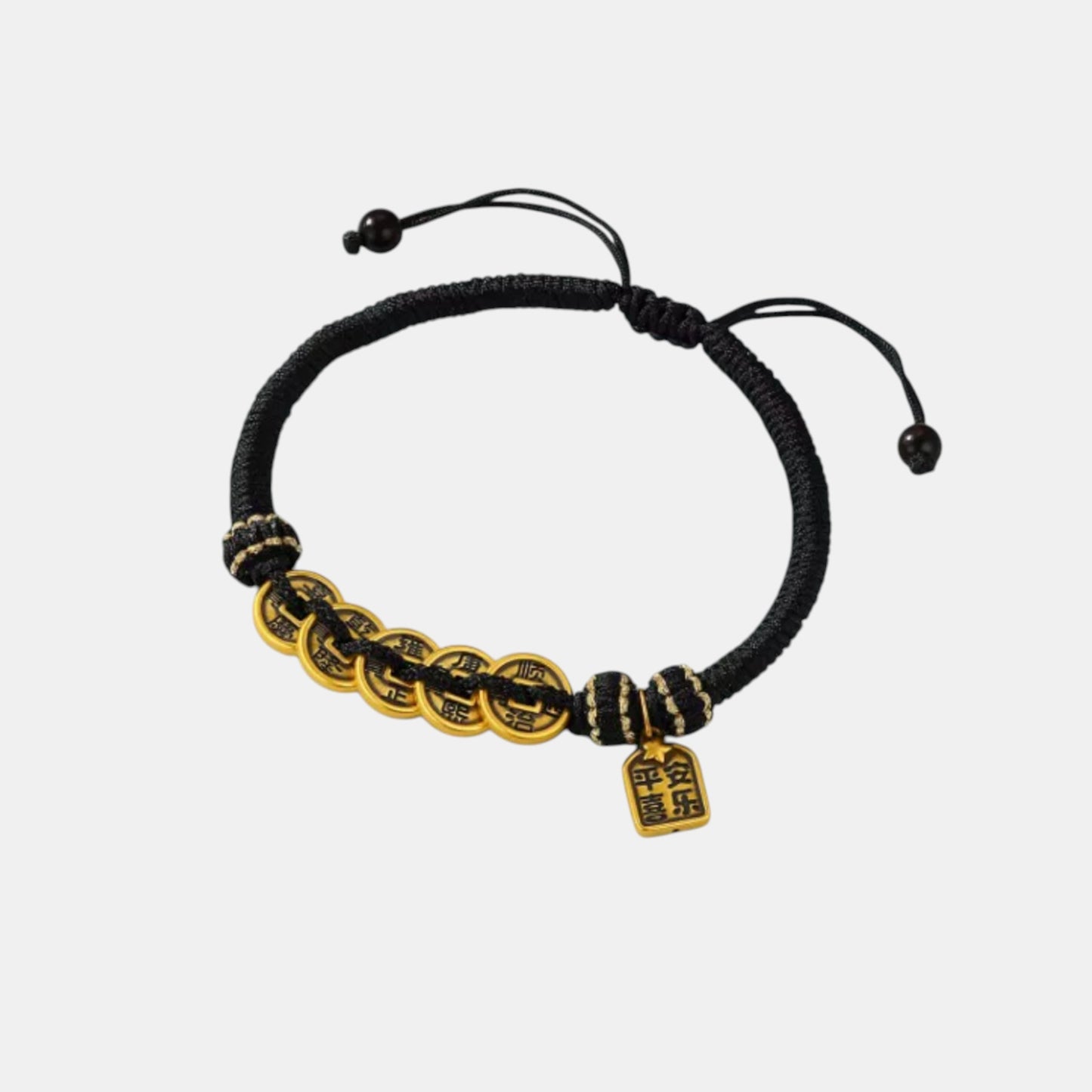 24k Gold Fortune Coin Adjustable Black Cord Bracelet
