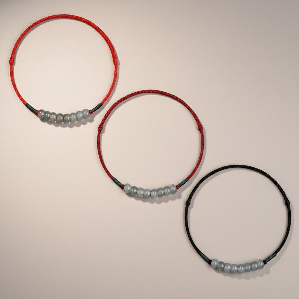 Natural Jade Beads Minimal Thin Cord Adjustable Bracelet and Anklet for Men Women and Kids