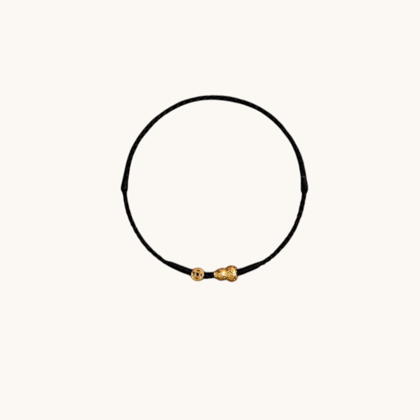 24K Gold Gourd Coin Minimal Thin Cord Adjustable Bracelet and Anklet for Men Women and Kids